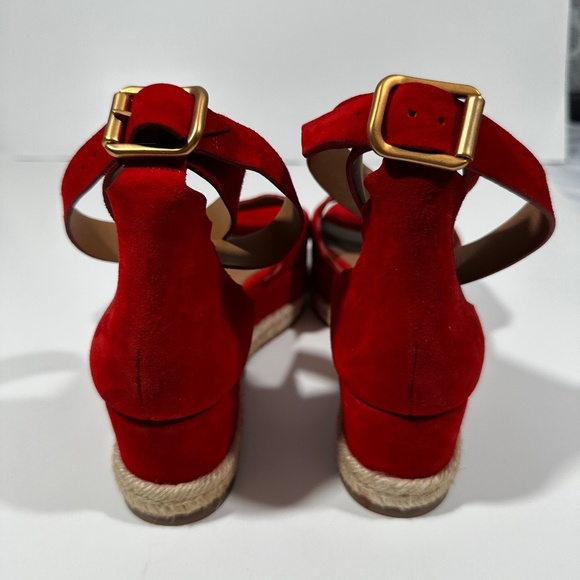 CHLOE [ Womens 39 ]‎ lauren Scalloped Suede Espadillas Platform Shoes in Red - Picture 9 of 15